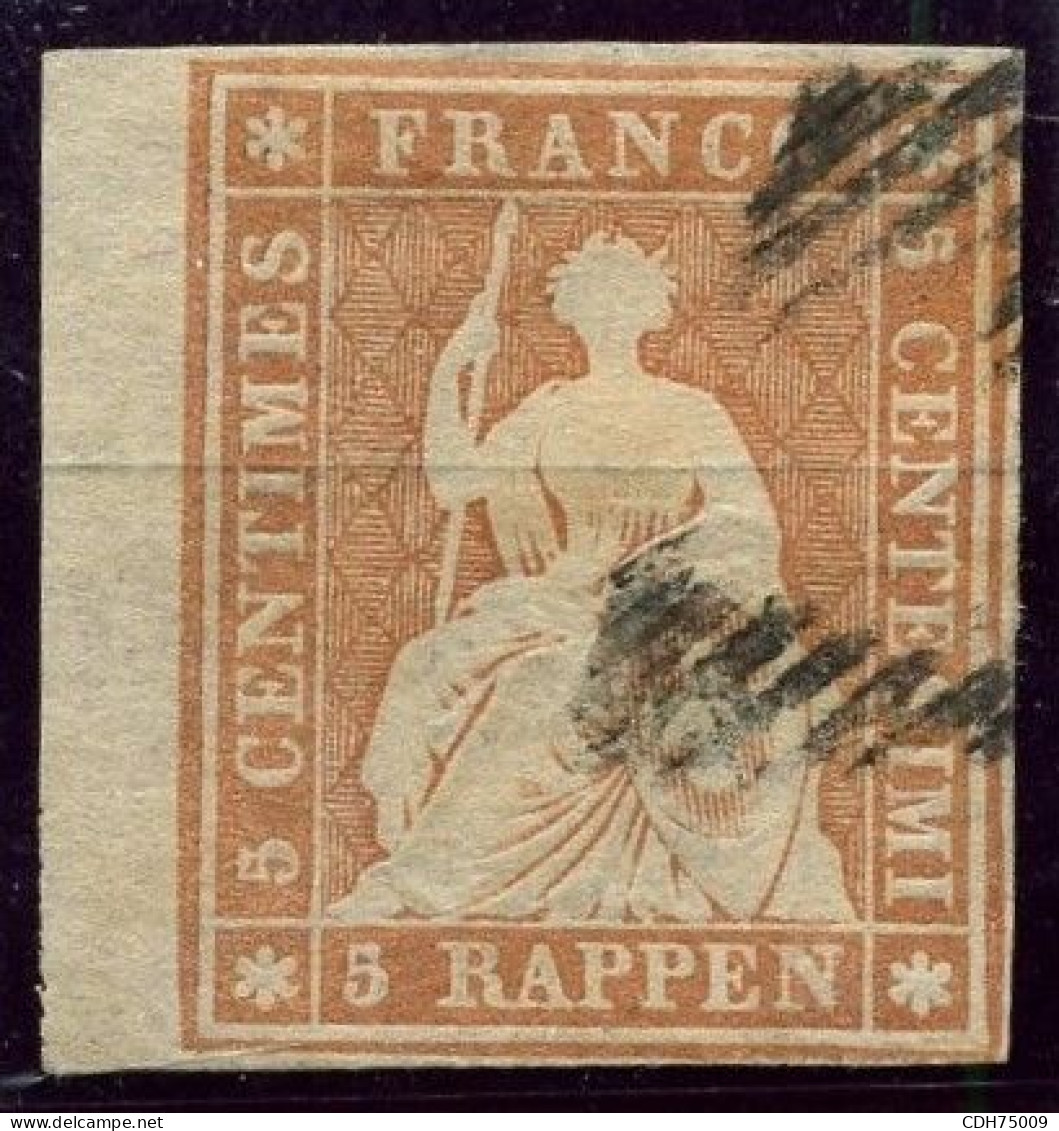 SUISSE - Z 22Aa 5 RAPPEN GRIS BRUN ORANGE HELVETIA ASSISE - OBLITERE - CERTIFICAT F. MOSER-RAZ - Usati