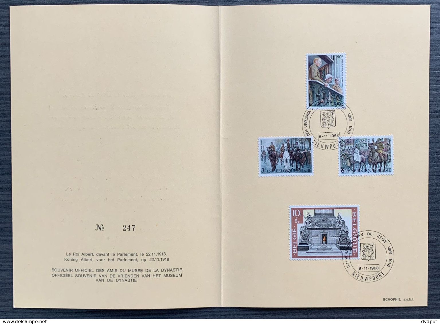 België, 1968, Nr 1474/77, Op Genummerde Folder 'Vrienden V/h Museum V/d Dynastie - Documents Commémoratifs