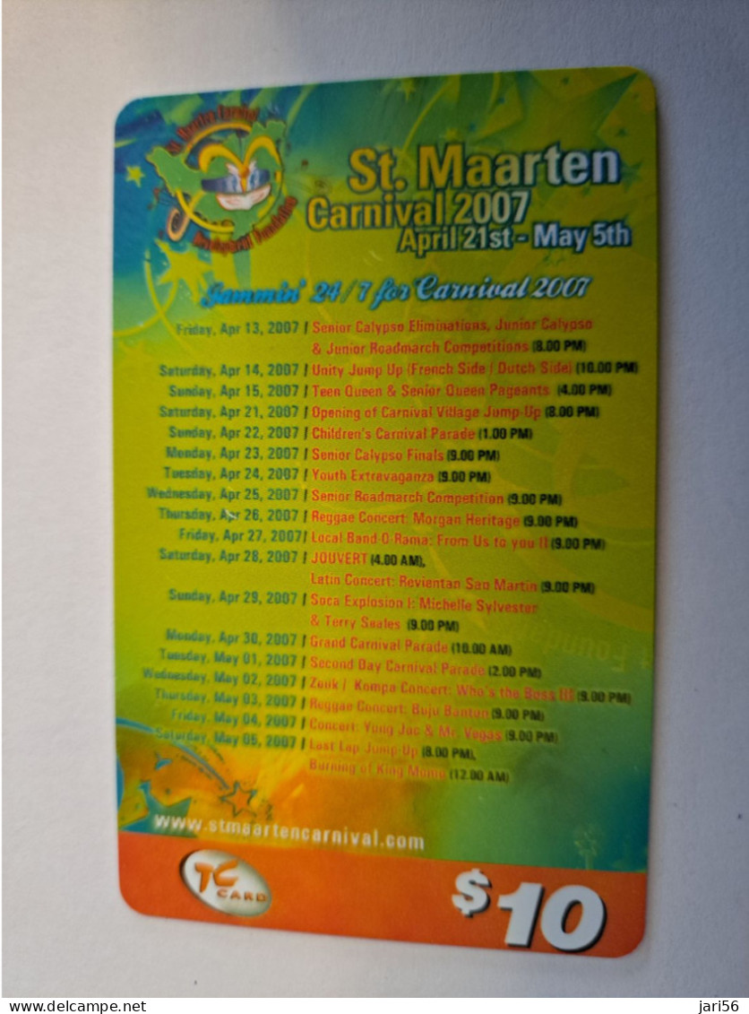 St MAARTEN  Prepaid  $10,- TC CARD  CARNIVAL SCHEDULE 2007           Fine Used Card  **16202** - Antilles (Neérlandaises)