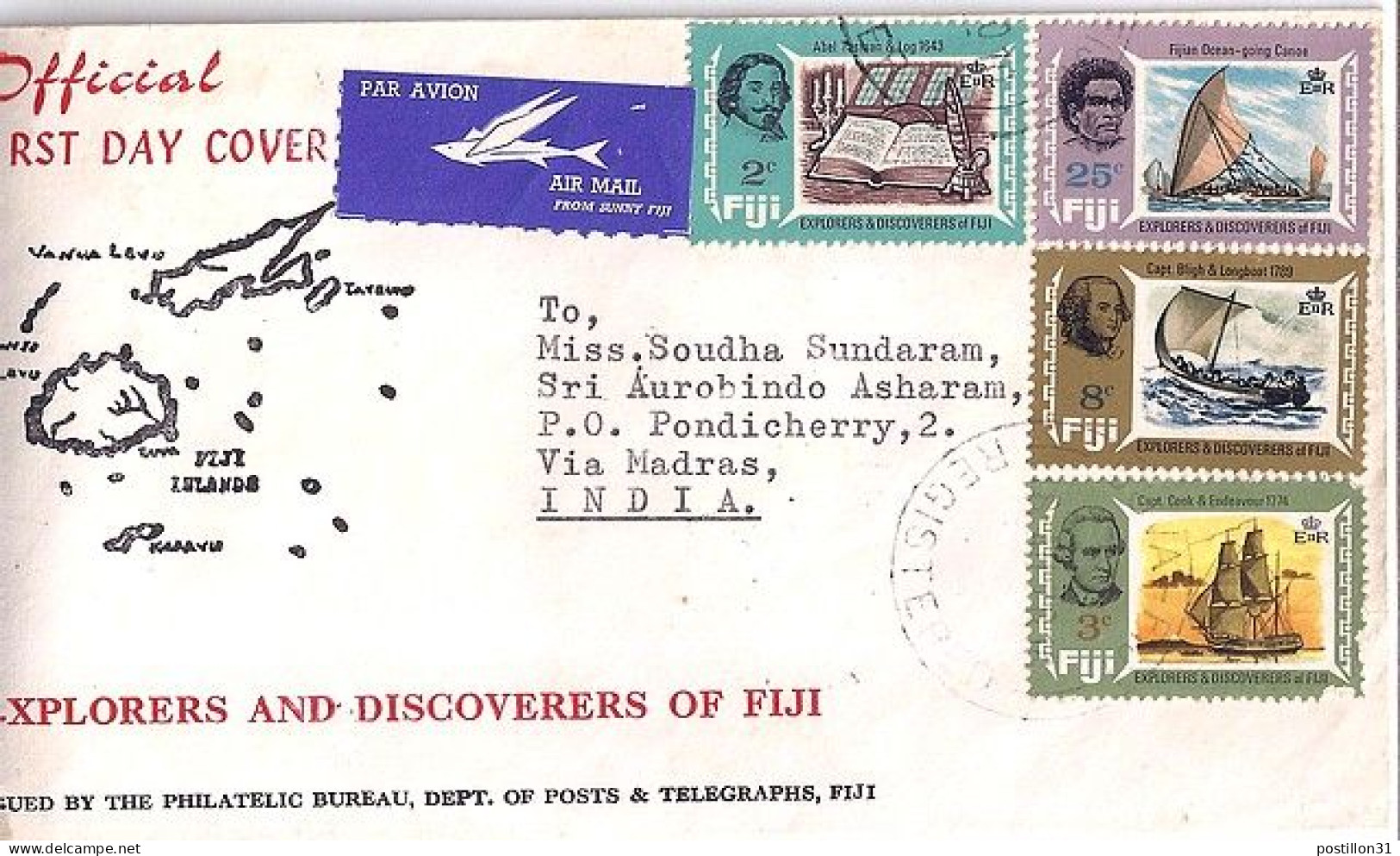 FIDJI N° 272/273/274/275 S/L.REC. DU 21.8.70 POUR L’INDE - Fiji (...-1970)