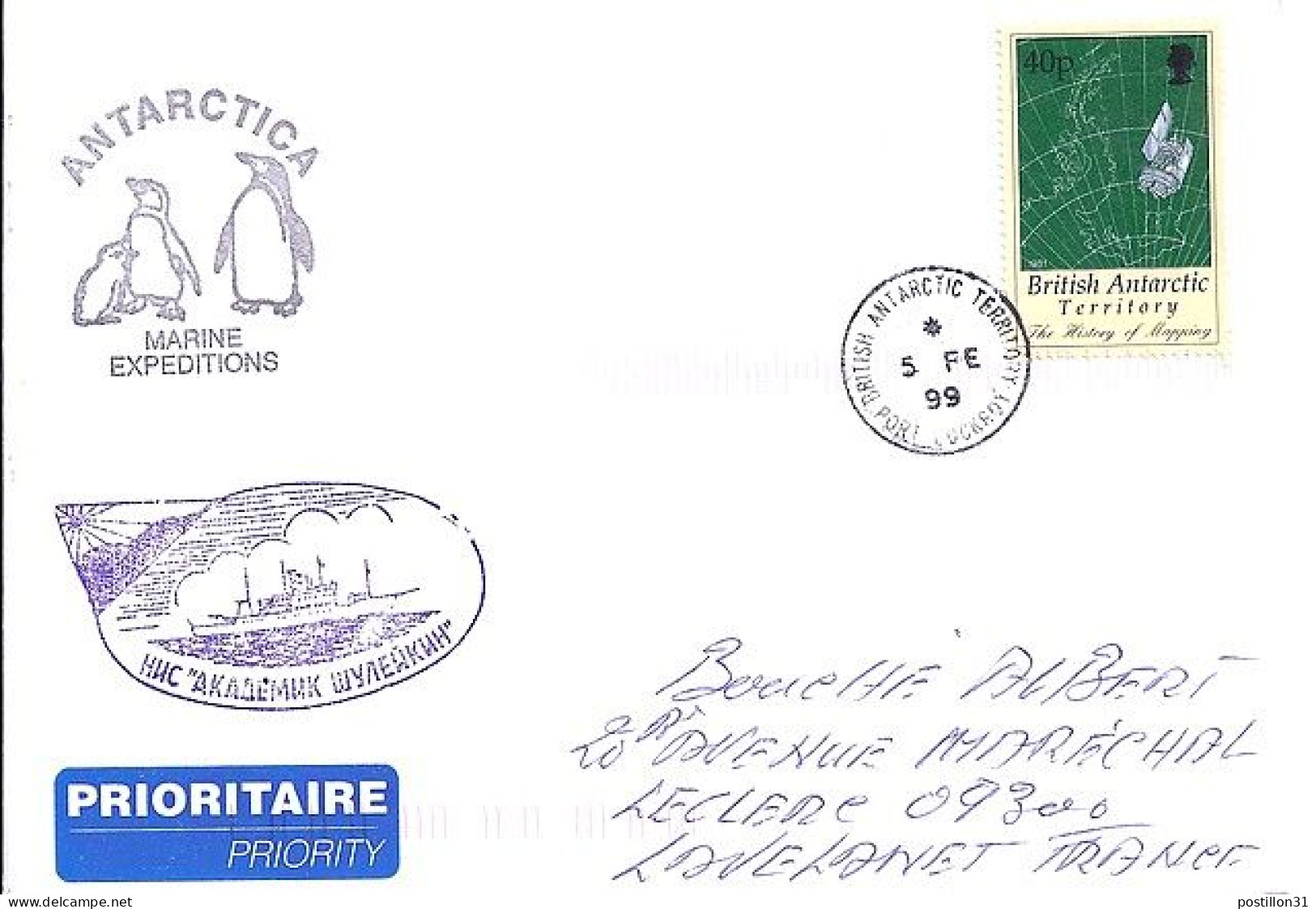 B.A.T. N° S/L. DE PORT LOCKROY / 5.2.99 POUR LA FRANCE - Lettres & Documents