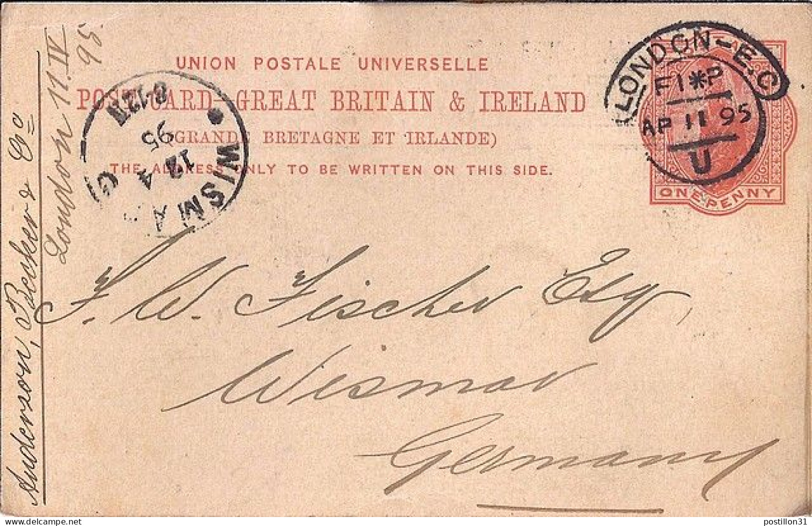 GRANDE BRETAGNE N° ENTIER POSTAL DE LONDRES/1892-96 POUR LA FRANCE - Storia Postale