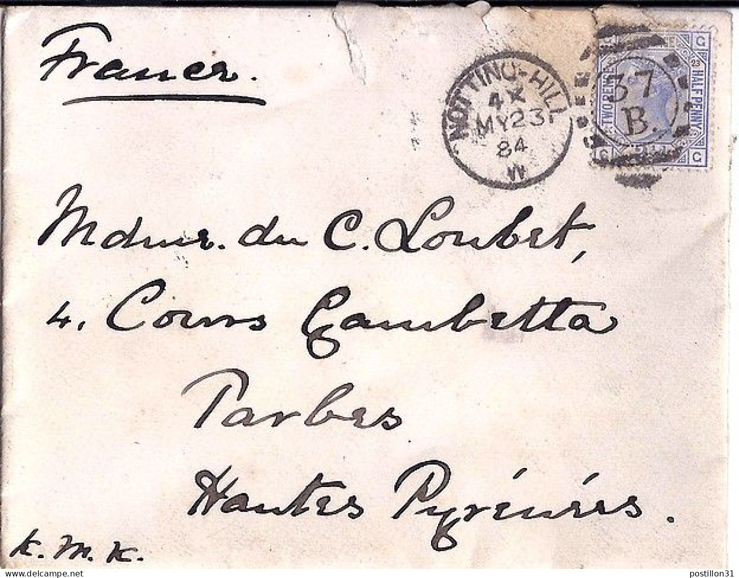 GRANDE BRETAGNE N° 62 S/L. DE 1883/84 POUR LA FRANCE - Briefe U. Dokumente