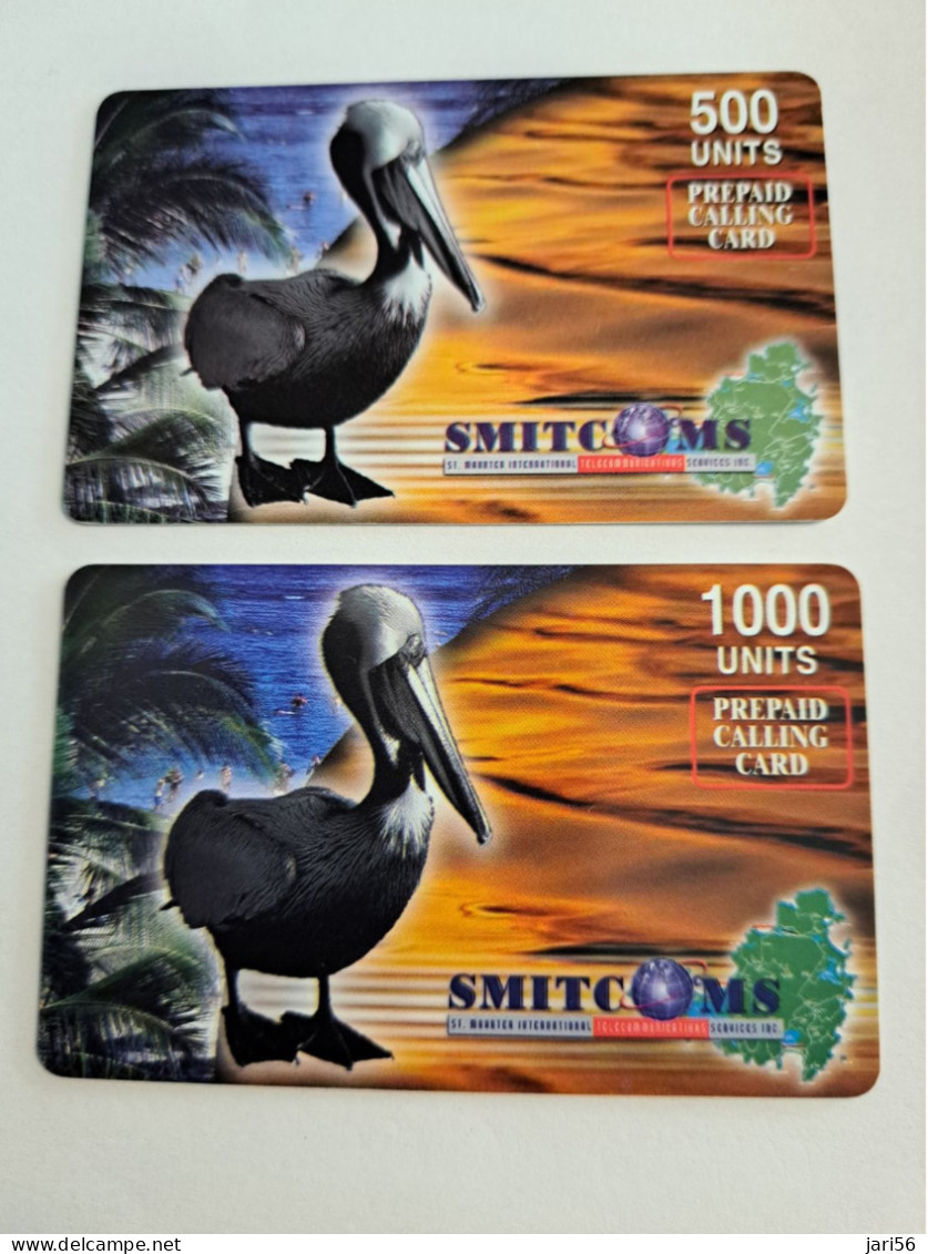 ST MAARTEN / SMITCOMS  2 CARDS / PELICANS  / 500 UNITS +  1000 Units    RRRR   / USED  ** 16204 ** - Antillen (Nederlands)