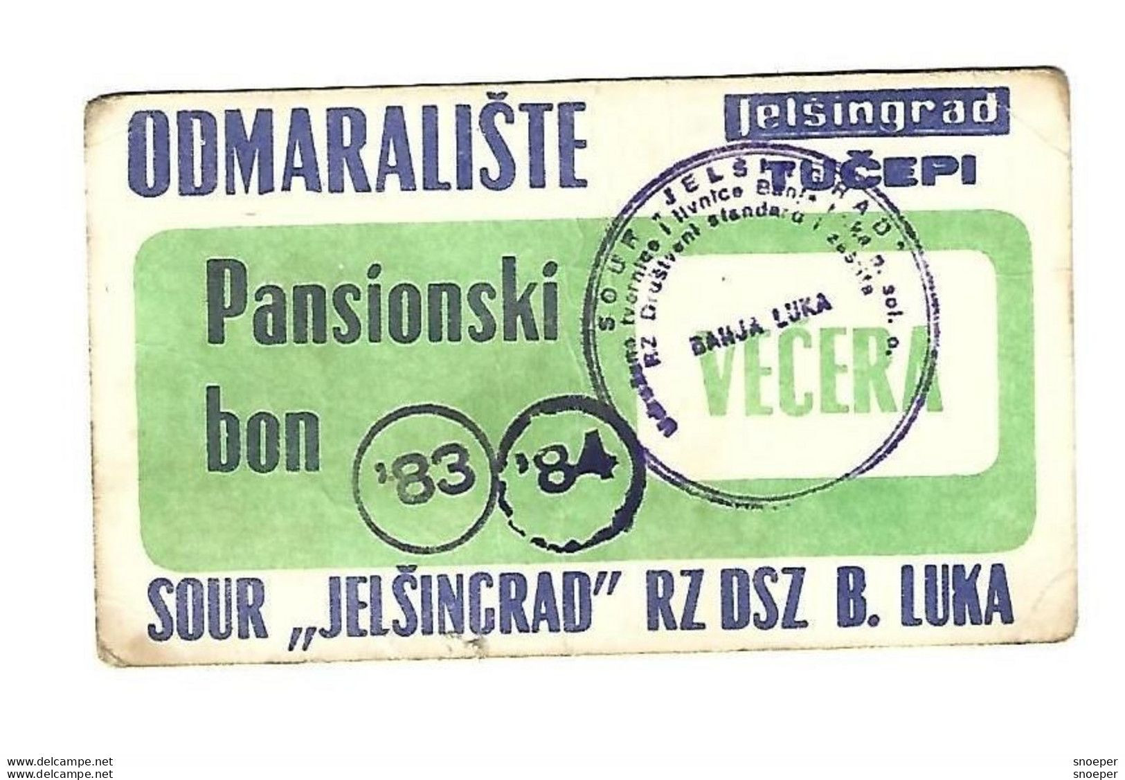 *croatia Tucepi Vacation Center Jelsingrad Diner Voucher  1983-84   2 Stamps Round  C35 - Croatia