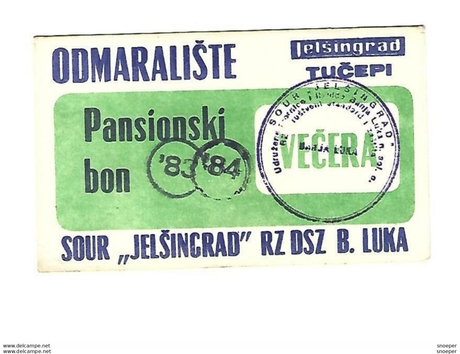 *croatia Tucepi Vacation Center Jelsingrad Diner Voucher  1983-84   1 Round Stamp  C37 - Croatie