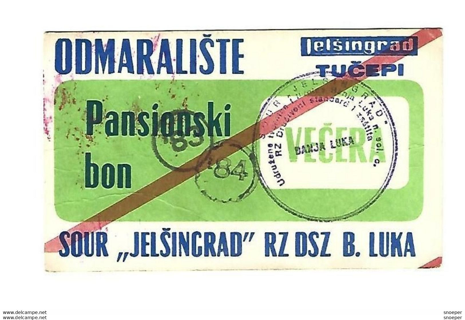 *croatia Tucepi Vacation Center Jelsingrad Diner Voucher  1983-84   2 Round Stamp  C38 - Croatie