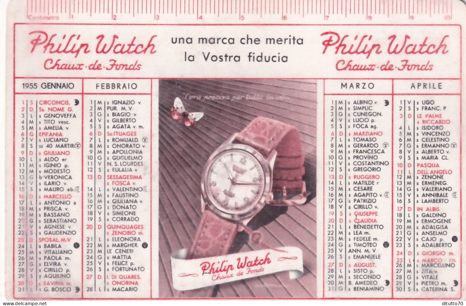 Calendarietto - Philip Watch - Anno 1955 - Petit Format : 1941-60