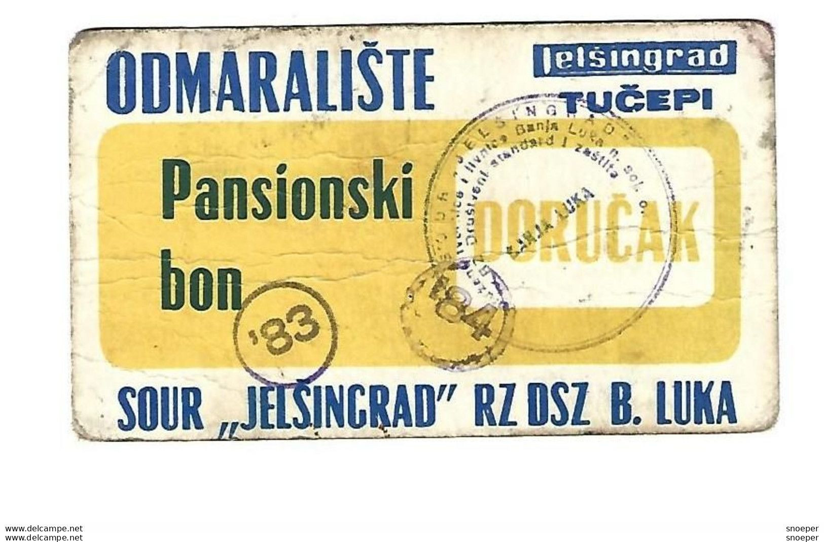 *croatia Tucepi Vacation Center Jelsingrad Lunch Voucher  1983-84   1 Round Stamp  C39 - Croacia