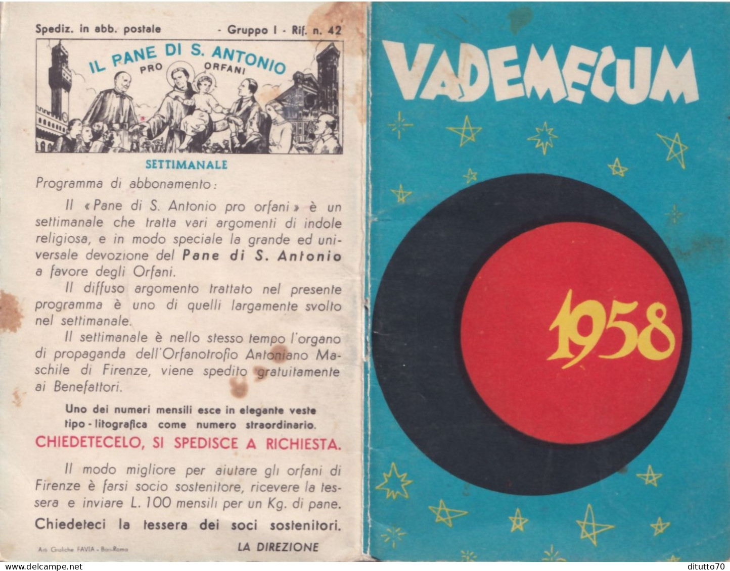 Calendarietto - Vademecum - Anno  1958 - Petit Format : 1941-60