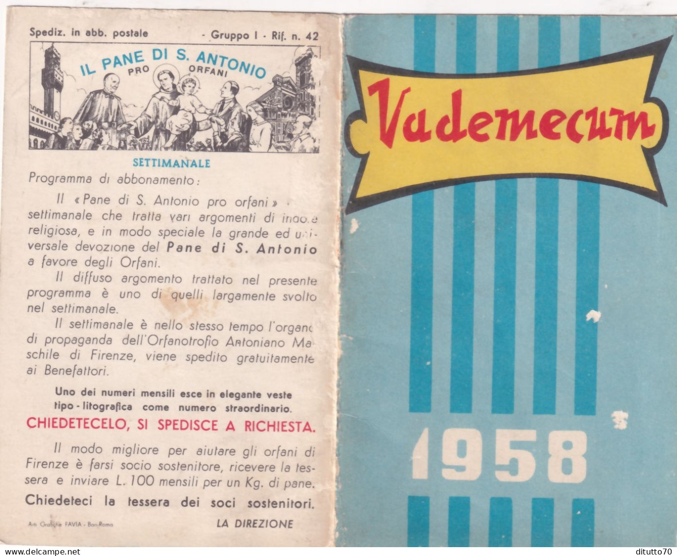 Calendarietto - Vademecum - Anno 1958 - Petit Format : 1941-60