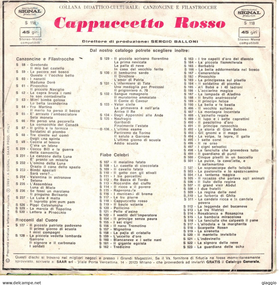 °°° 557) 45 GIRI - COMPAGNIA NAZIONALE DEL TEATRO - CAPPUCCETTO ROSSO °°° - Autres - Musique Italienne