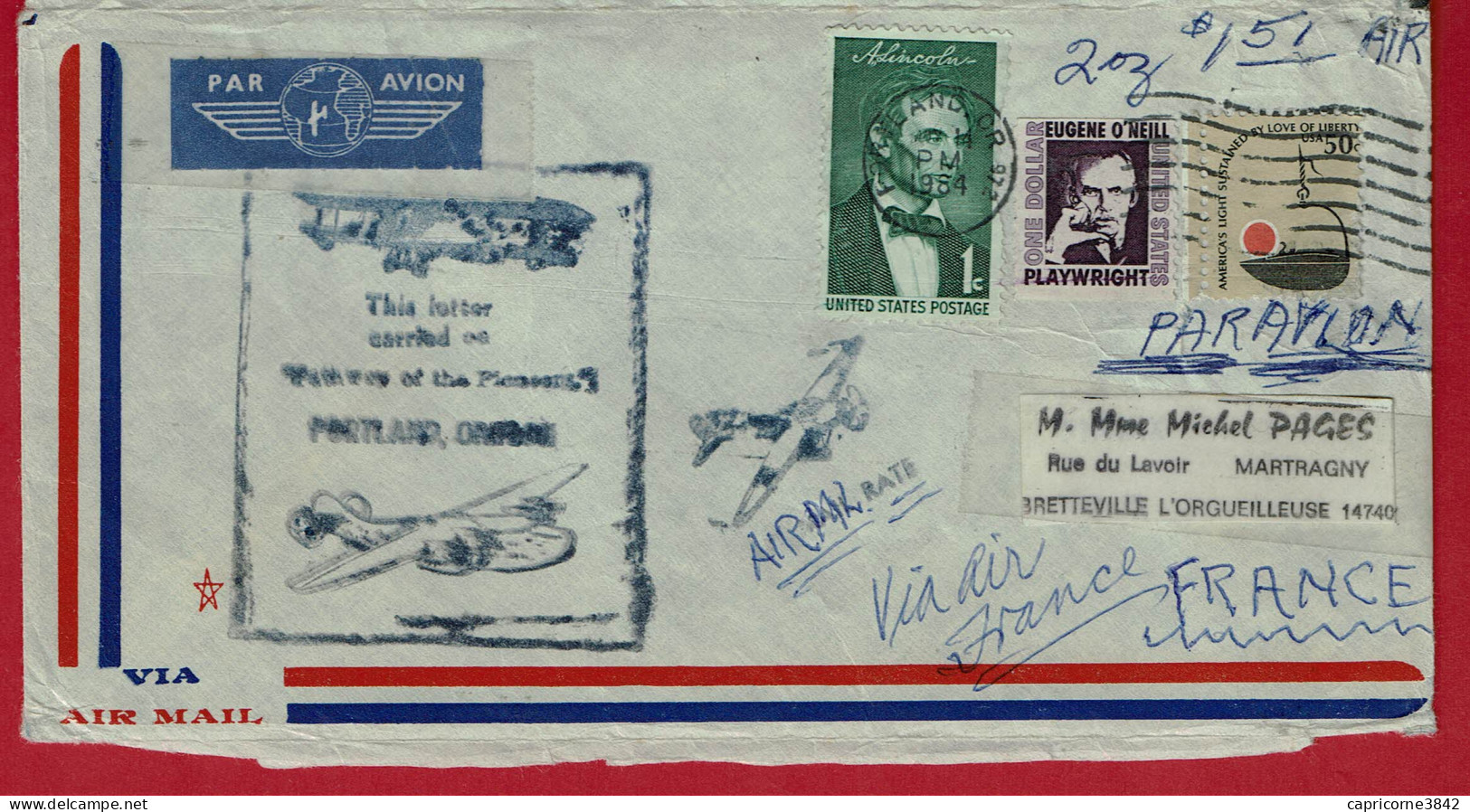1984 - Lettre De Portland Pour La France - Cachet De Poste Aérienne - Covers & Documents