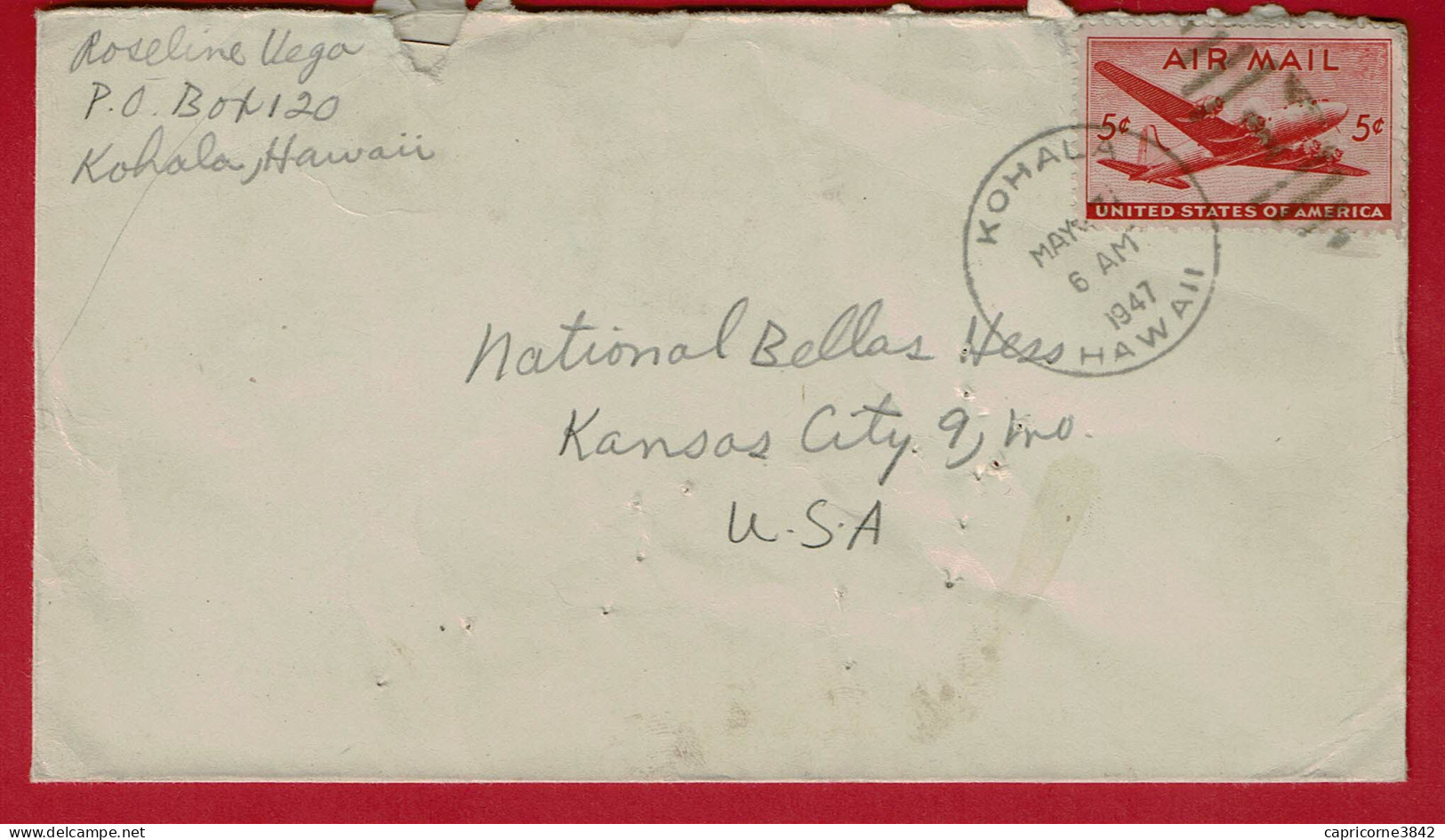 1947 - Lettre De KOHALA HAWAII Pour Kansas City - Tp Air Mail N° 33 - 2c. 1941-1960 Storia Postale