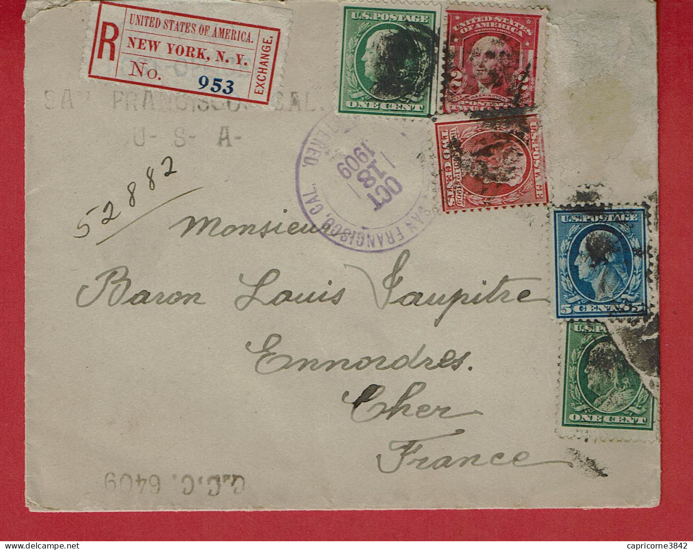 1909 - Lettre Recommandée De New York Pour La France - Voir Verso - Storia Postale