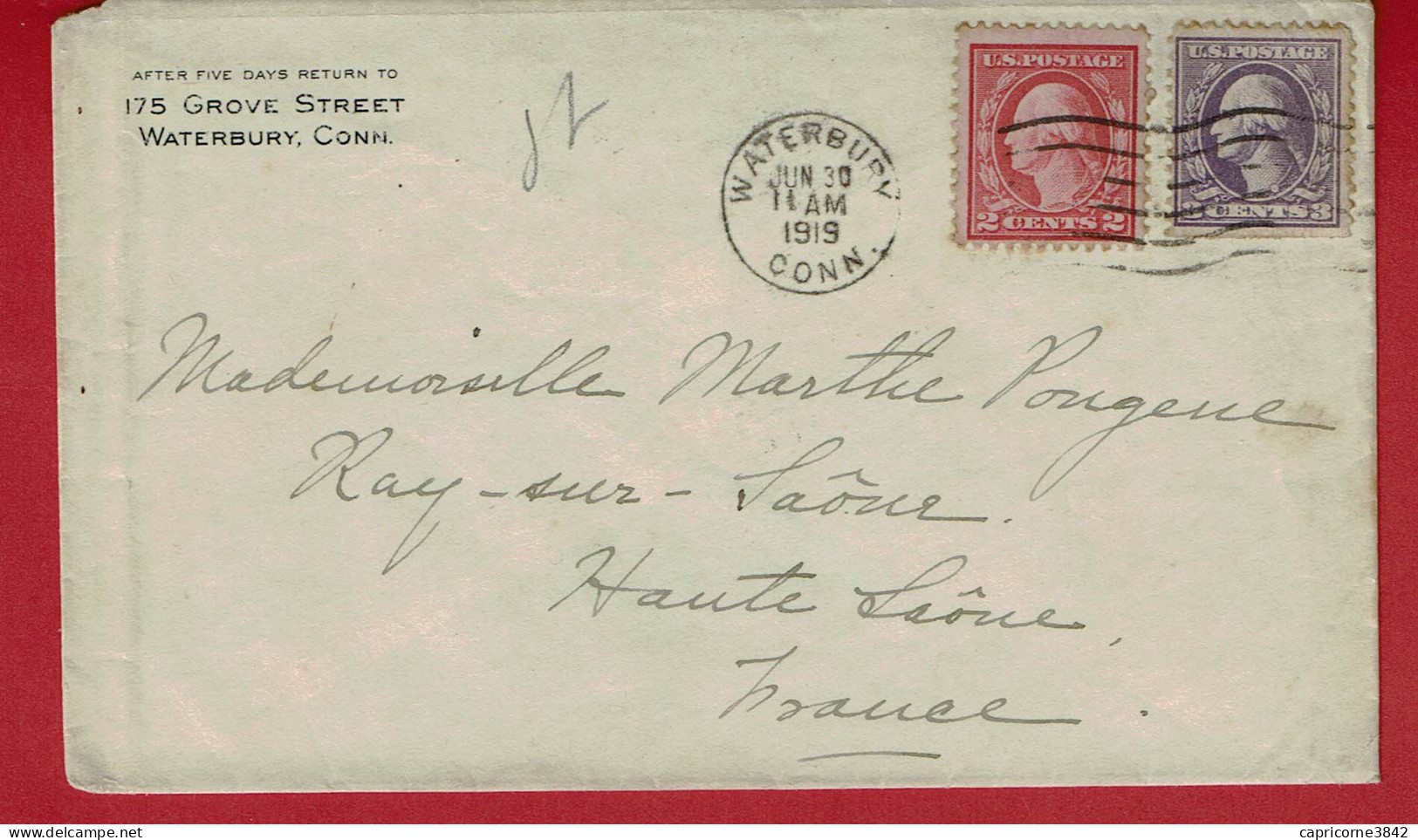 1919 - Lettre De Waterbury Pour La France - Tp N° 168 Et 169 - Brieven En Documenten