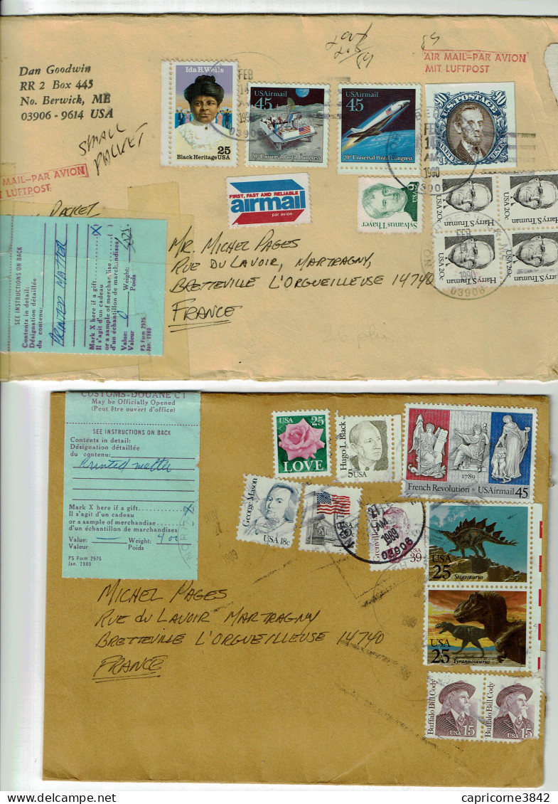 1989/1990 - 2 Lettres Des USA Vers La France - Vignettes De Douane - Customs Douane C1 - Covers & Documents