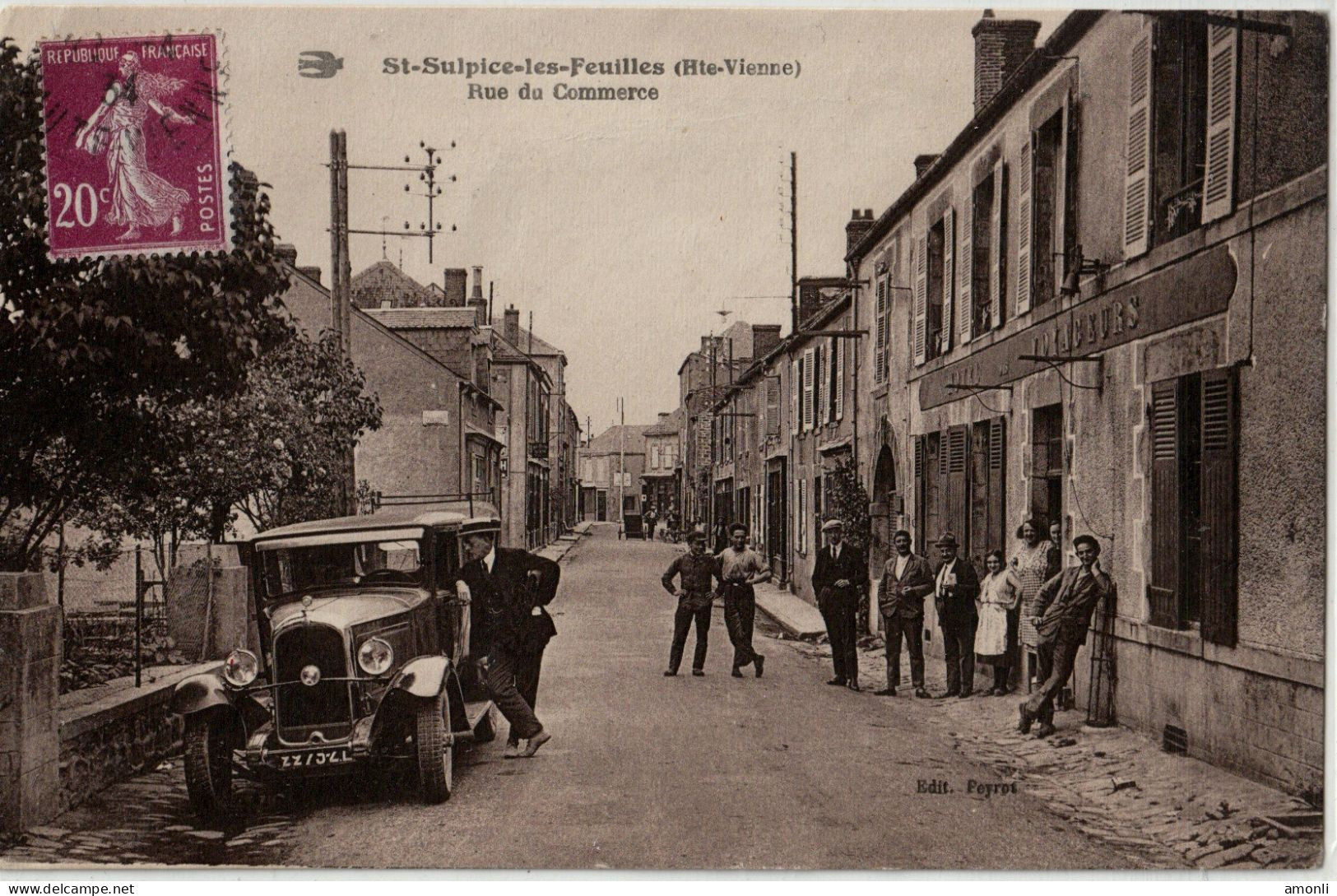 87. HAUTE-VIENNE - ST-SULPICE LES FEUILLES. Rue Du Commerce. Auto Bplan Devant Hôtel Du Commerce. - Saint Sulpice Les Feuilles