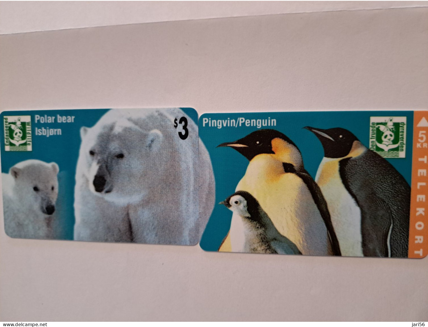 UNITED STATES /    DENMARK /AMERICA / PUZZLE / POLAR BEAR PINGUIN / AMERICA $3,- TELEMAX / / 5 Danske Kroner  ** 16209** - AT&T