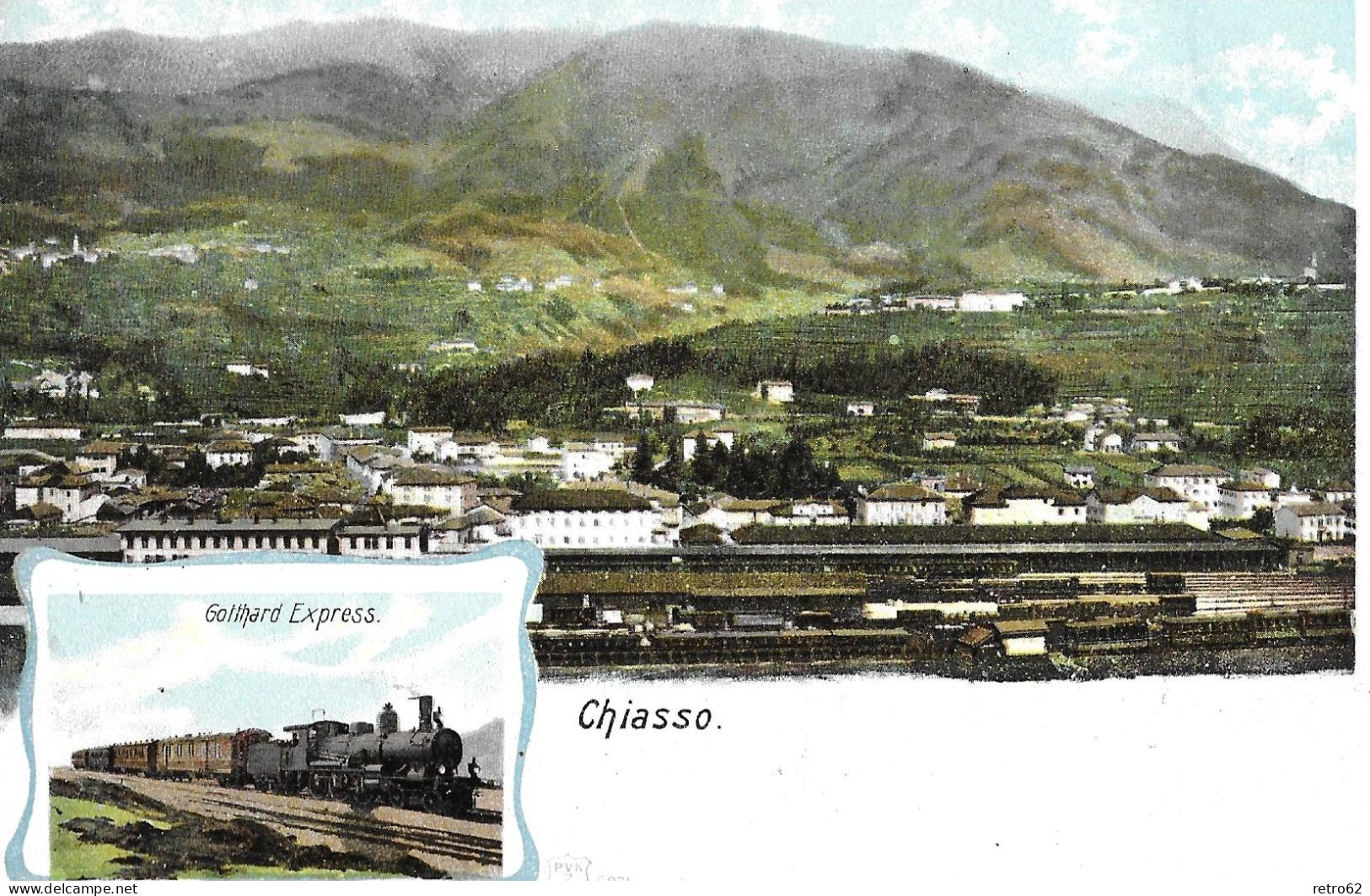 CHIASSO ► Bahnhof Mit Stehenden Zügen (Gotthard Express) Schöne Mehrbild-Lithokarte, Ca.1900 - Chiasso