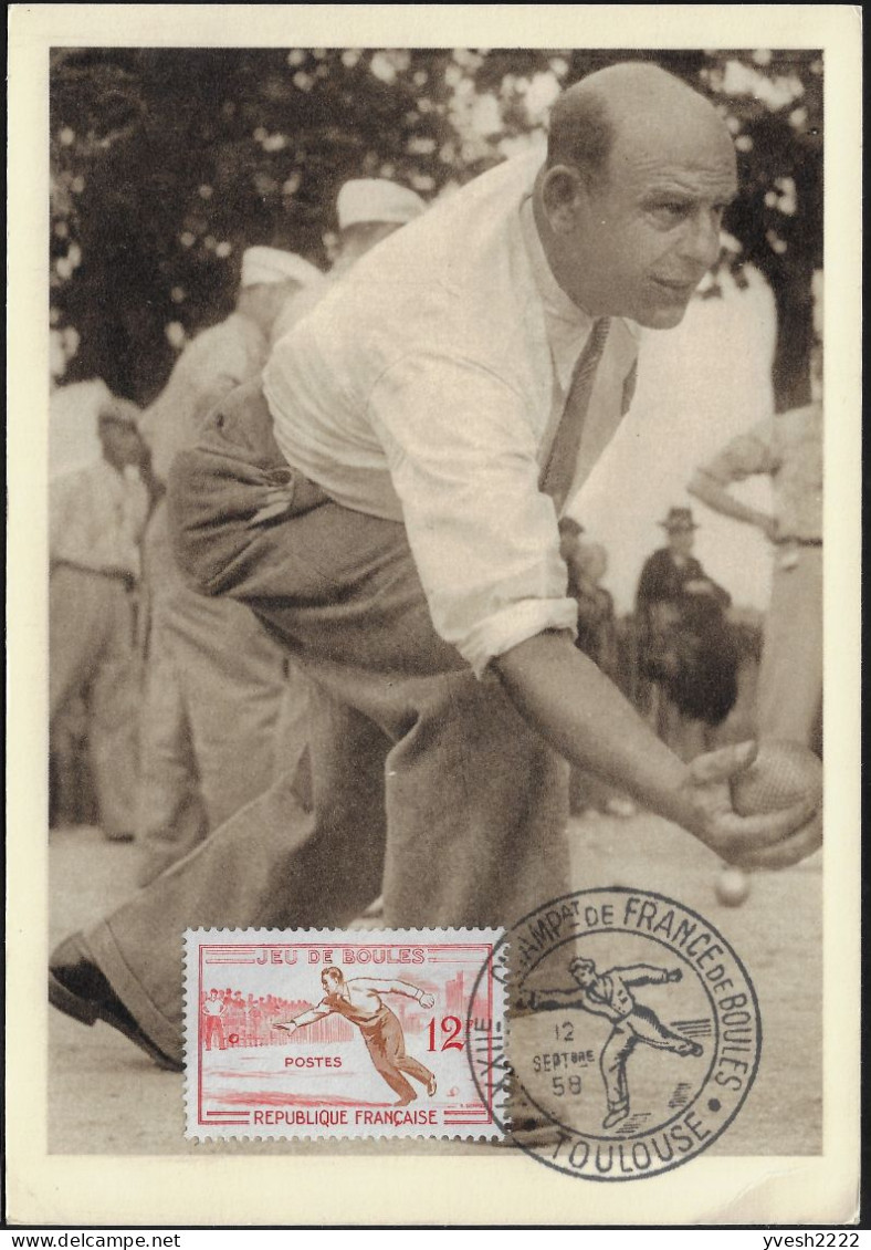 France 1958 Y&T 1161. Carte Maximum, Jeu De Boules. Championnat De France, Toulouse - Bowls