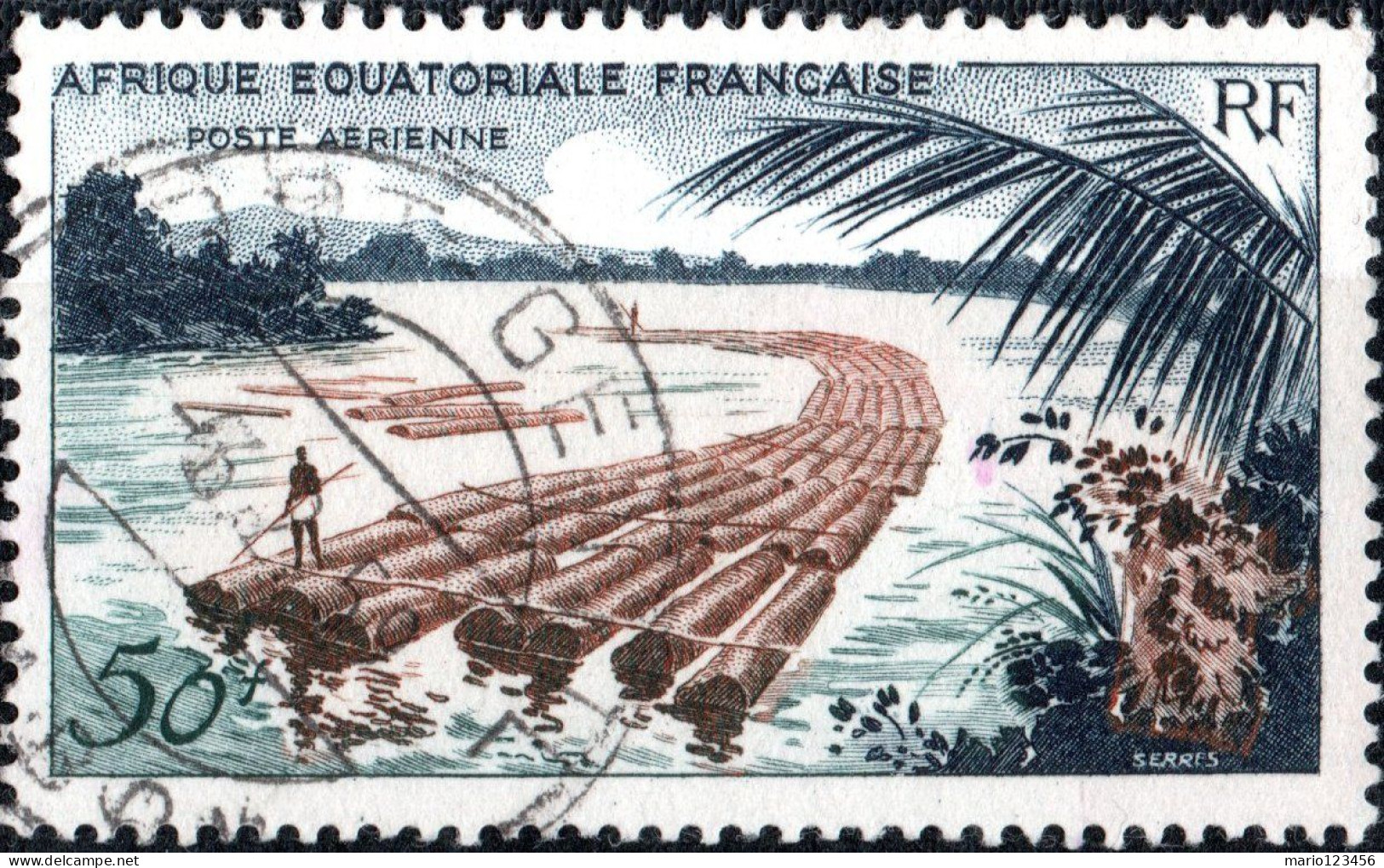 AFRICA EQUATORIALE FRANCESE, 1955, 50 Fr. FRANCOBOLLO USATO Mi:FR-EQ 293, Scott:FR-EQ C39, Yt:FR-EQ PA58 - Usati