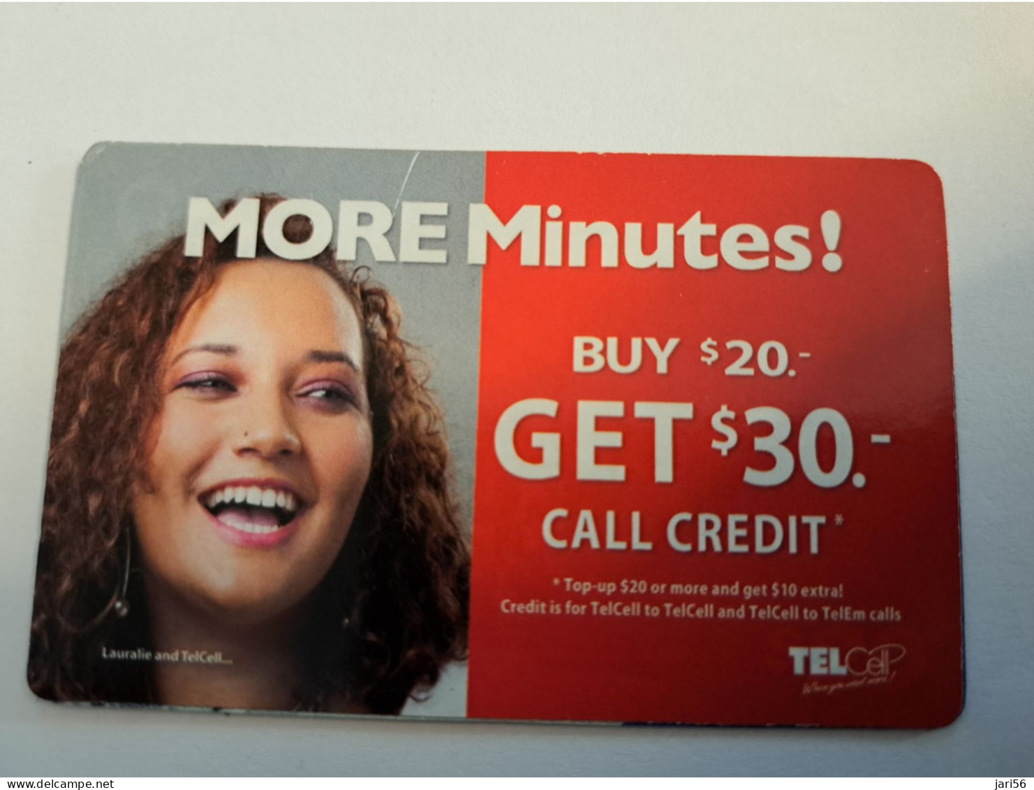 St MAARTEN  Prepaid  $20,-= # 30,-  / TELCELL/ MORE MINUTES/ OVERPRINT !!   Fine Used Card  **16211** - Antille (Olandesi)