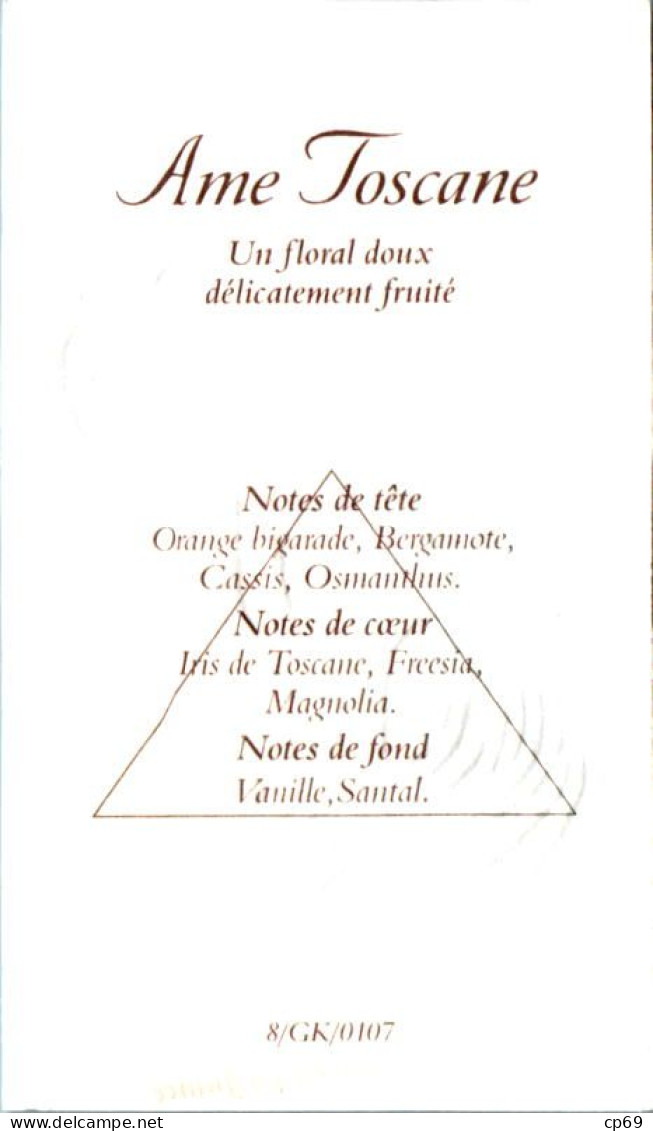 Carte Parfumée Gaufrée Parfum Ame Toscane Le Monde En Parfum En TB.Etat - Modernes (à Partir De 1961)