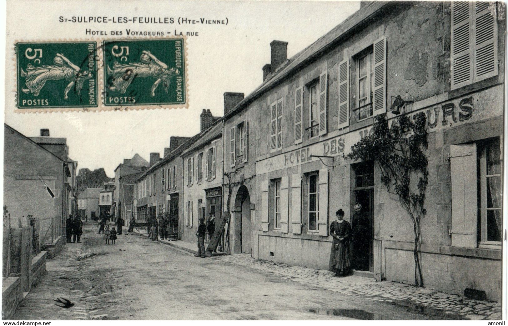 87. HAUTE-VIENNE - ST-SULPICE LES FEUILLES. Hôtel Des Voyageurs. La Rue. - Saint Sulpice Les Feuilles