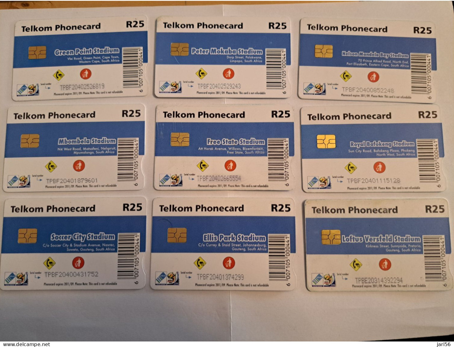 SOUTH AFRIKA  9X CHIPCARDS  25 R STADIONS OF WORLD CUP 2010 SOCCER/    Used  Chipcards     **16213** - Zuid-Afrika