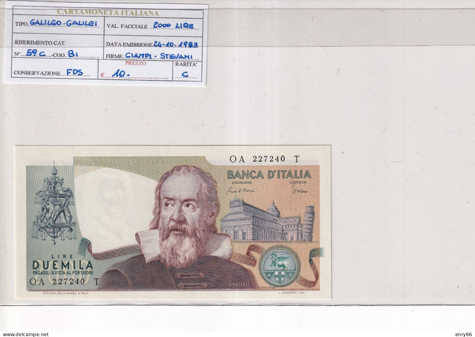 ITALIA  2000 LIRE GALILEO GALILEI 24-10-1983 CAT 59C - 2000 Lire