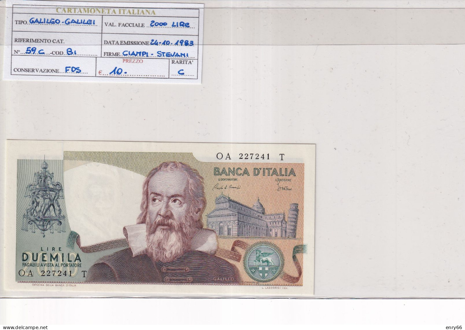 ITALIA  2000 LIRE GALILEO GALILEI 24-10-1983 CAT 59C - 2000 Lire