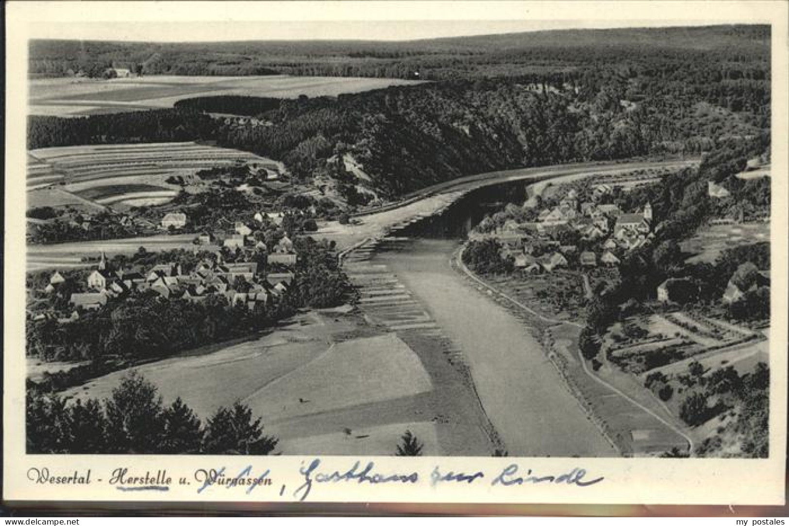 41276551 Herstelle Weser Flugaufnahme Gasthaus Zur Linde Herstelle - Beverungen