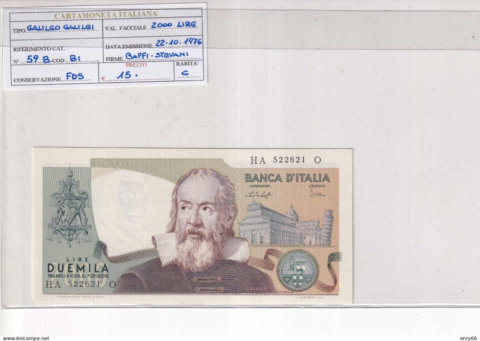 ITALIA  2000 LIRE GALILEO GALILEI 22-10-19763 CAT 59B - 2.000 Lire