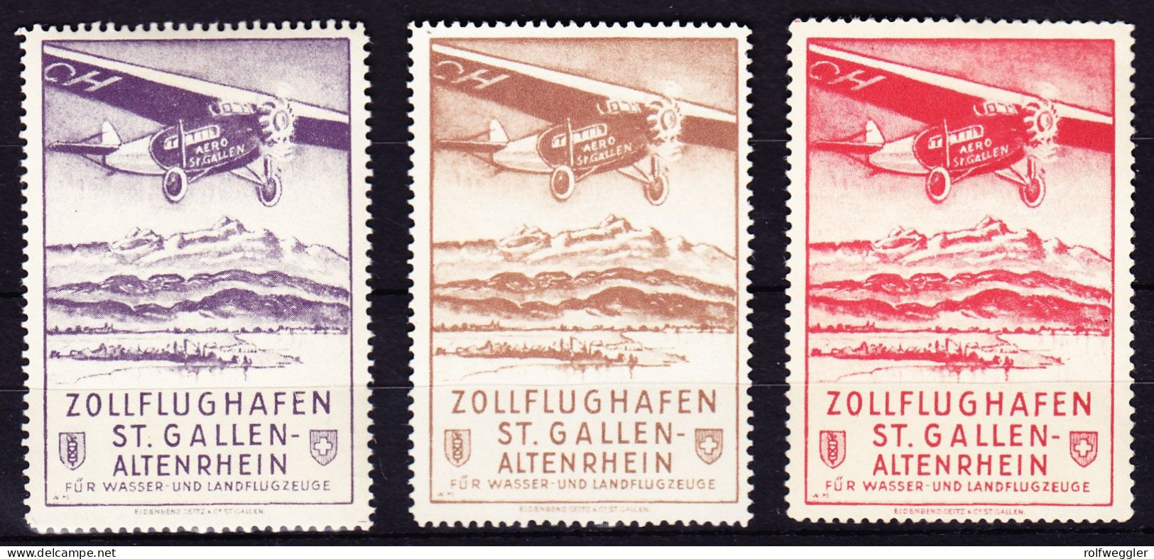 Um 1935 Zollflughafen St. Gallen Altenrhein, 3 Verschieden Farbige Vignetten. Ungebraucht - Unused Stamps