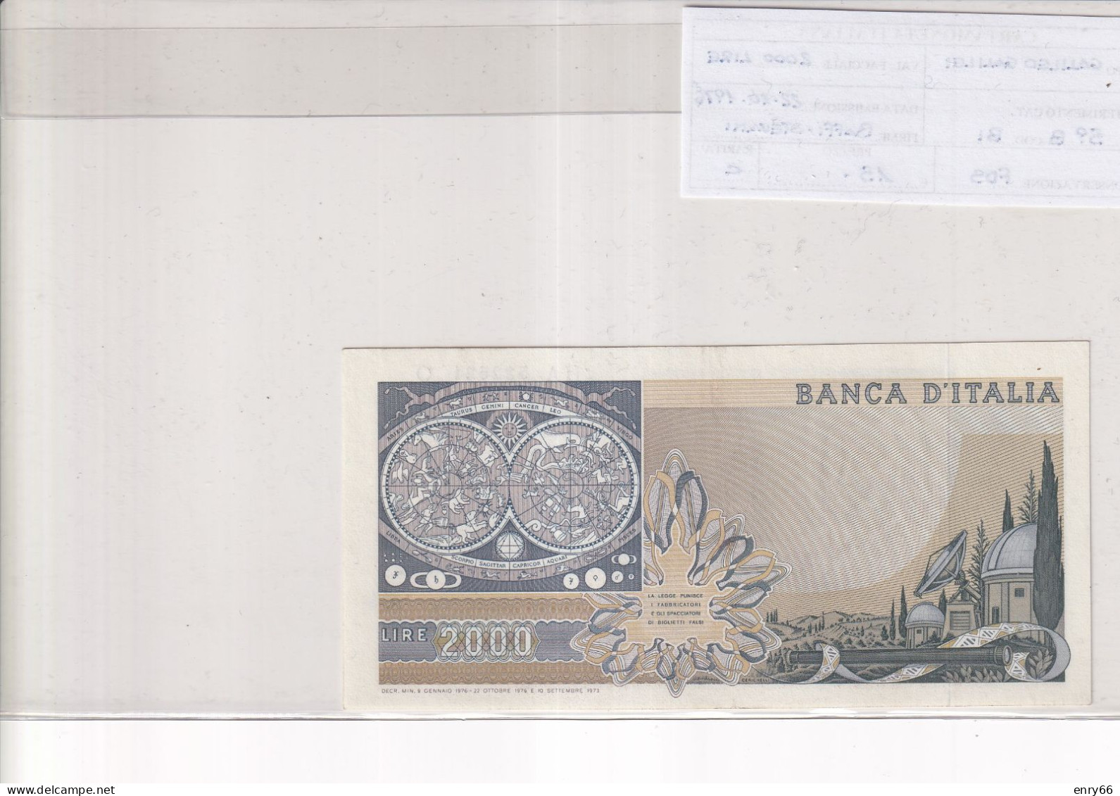 ITALIA  2000 LIRE GALILEO GALILEI 22-10-1976 CAT 59B - 2000 Liras