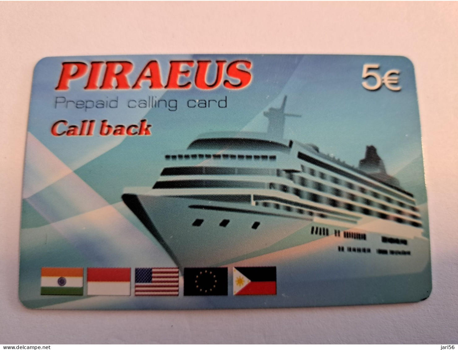 GRIEKENLAND/GREECE / €5,- PREPAID CARD/ PIRAEUS/ CRUISE SHIP / FLAGS    Fine Used Card  **16216 ** - Griechenland