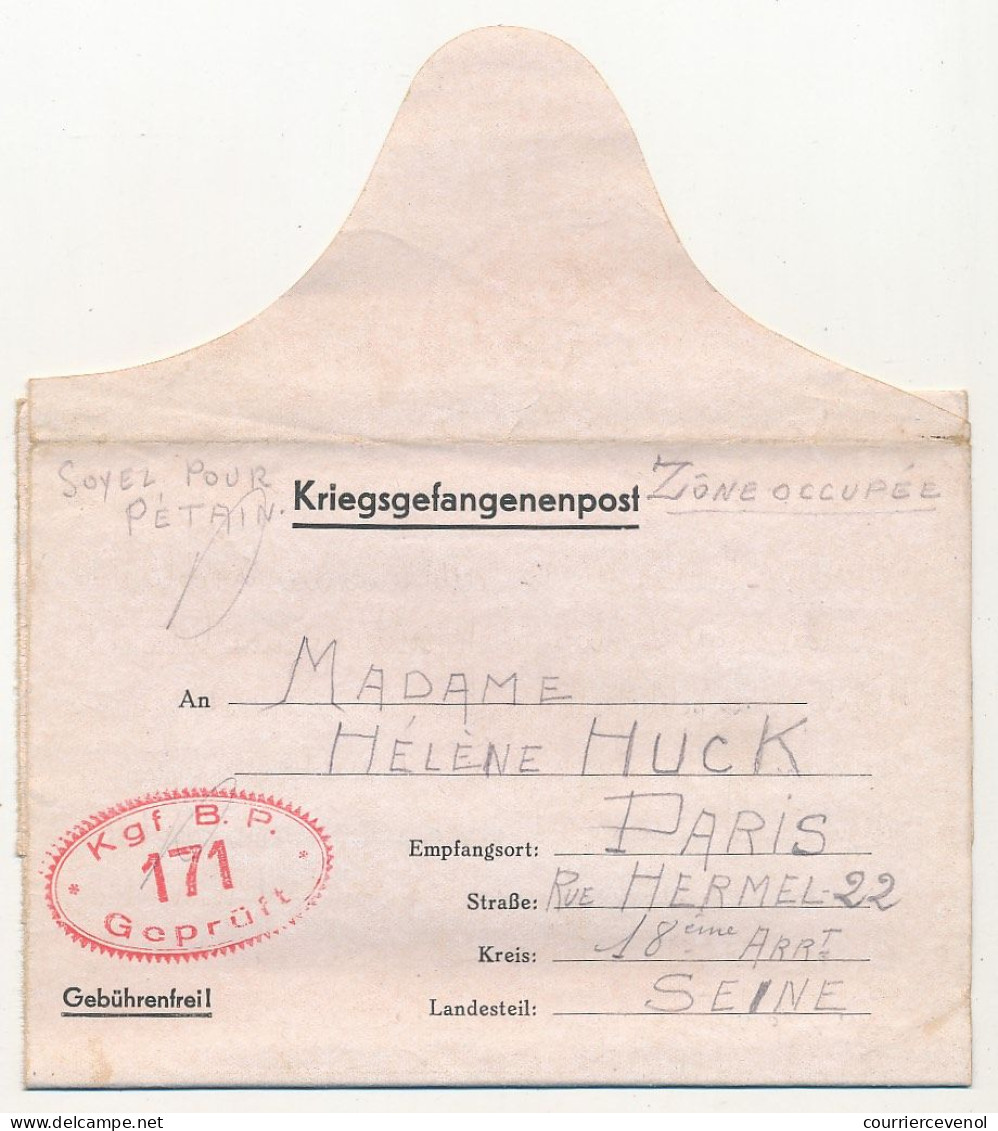 Lettre Du Stalag 1A Stablack - Censure Rouge "K.g.f. B.P. 171 Geprüft" - Juin 1942 - "Soyez Pour Pétain" Manuscrit - Guerre De 1939-45