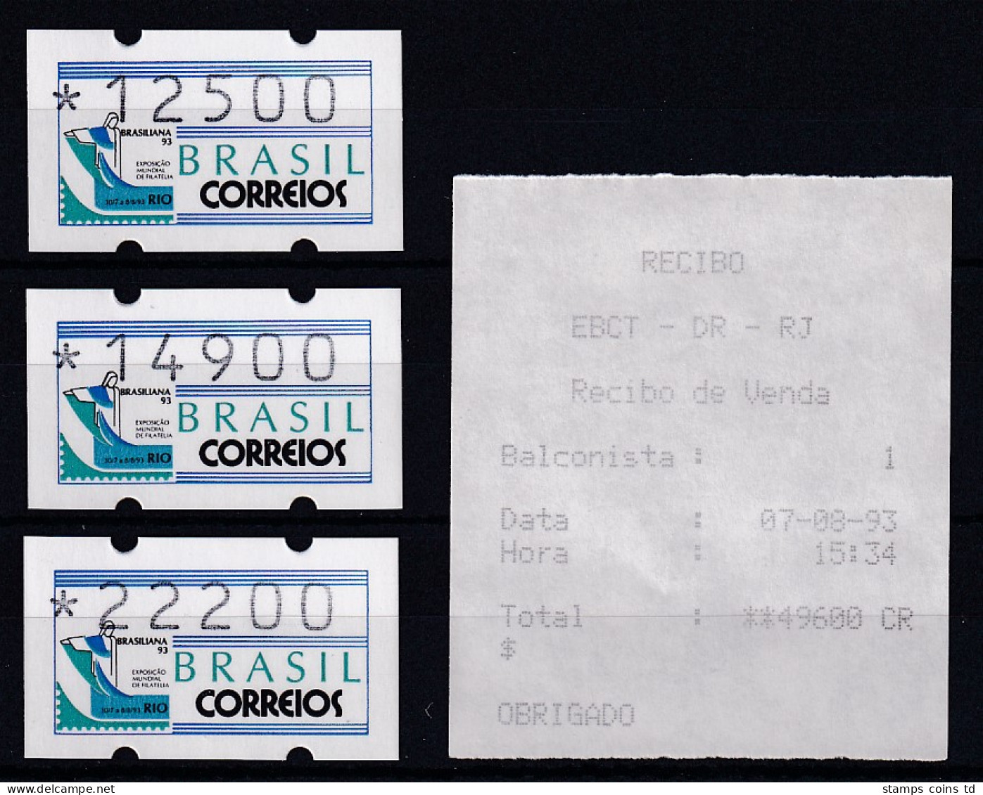 Brasilien ATM BRASILIANA'93 Satz 12500-14900-22200 ** Mit AQ  - Automatenmarken (Frama)