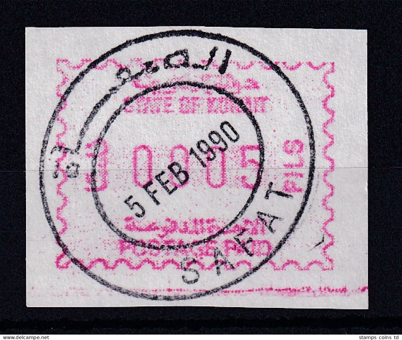 Kuwait  Frama-ATM Ausgabe 1989, Rotlila, Mi.-Nr. 1d  Voll-O SAFAT 5. FEB 1990 - Kuwait