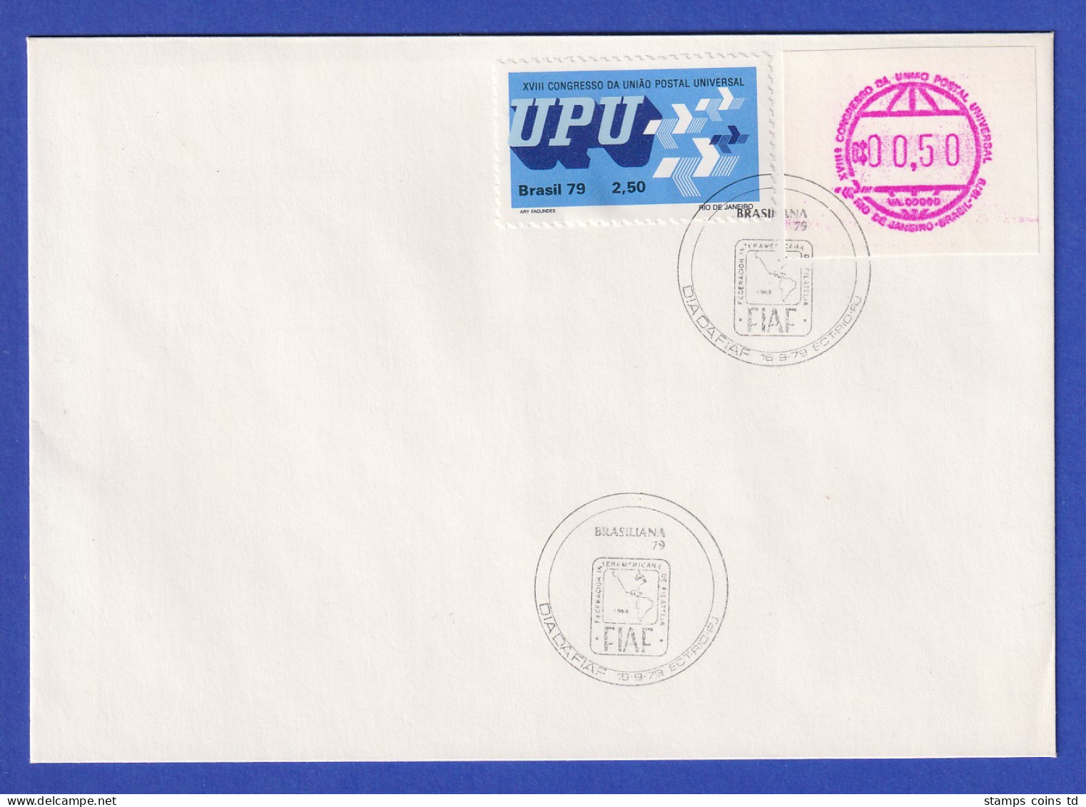 Brasilien UPU-Sonder-ATM 1979 Wertstufe 00,50 Cr$ O Auf Umschlag So-O 18.9.79 - Franking Labels