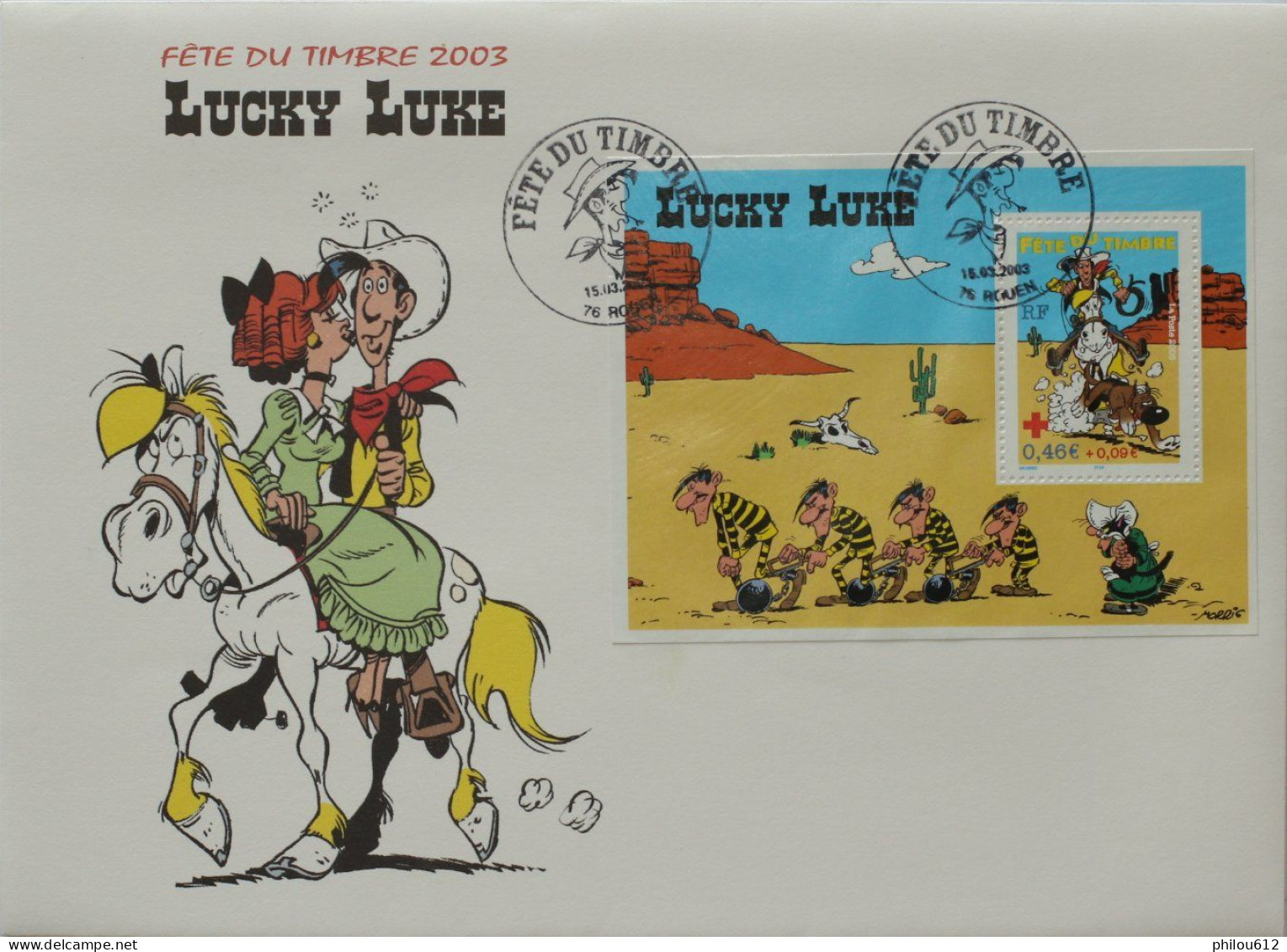 76 - Rouen Bloc Fête Du Timbre Sur Grande Enveloppe Lucky Luke YT BF 55 - 2003 - Andere & Zonder Classificatie