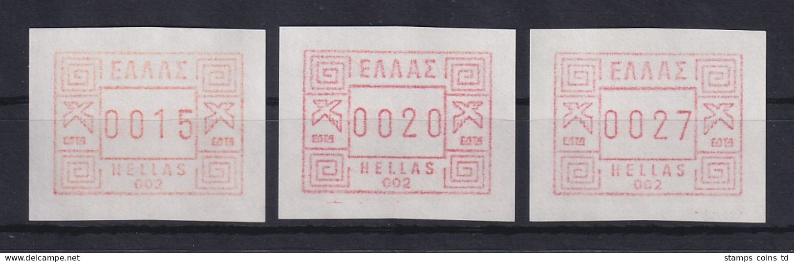 Griechenland: Frama-ATM 1. Ausgabe 1984, Aut.-Nr. 002 Satz 15-20-27 ** - Machine Labels [ATM]