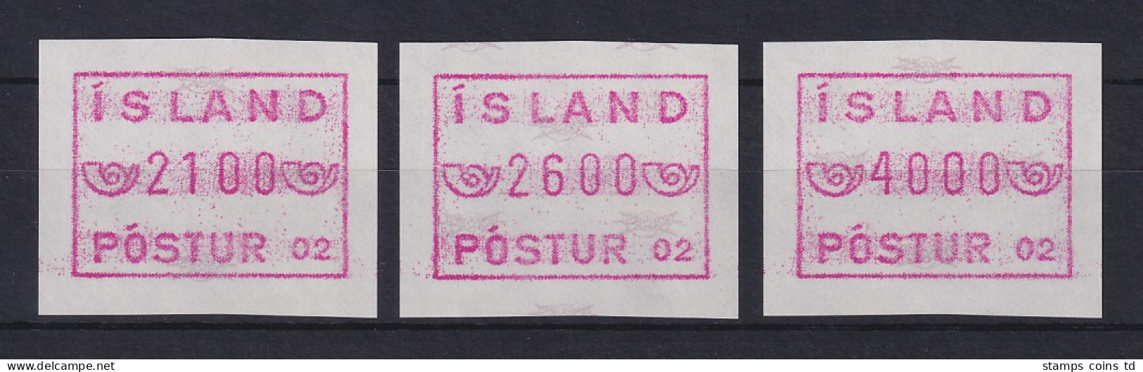 Island Frama-ATM  Aut.-Nr. 02, Mi.-Nr. 1.2 D Satz 2100-2600-4000 ** (1989) - Frankeervignetten (Frama)