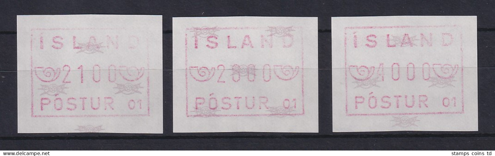 Island Frama-ATM  Aut.-Nr. 01, Mi.-Nr. 1.1.1 C Satz 2100-2600-4000 ** (1989) - Viñetas De Franqueo (Frama)