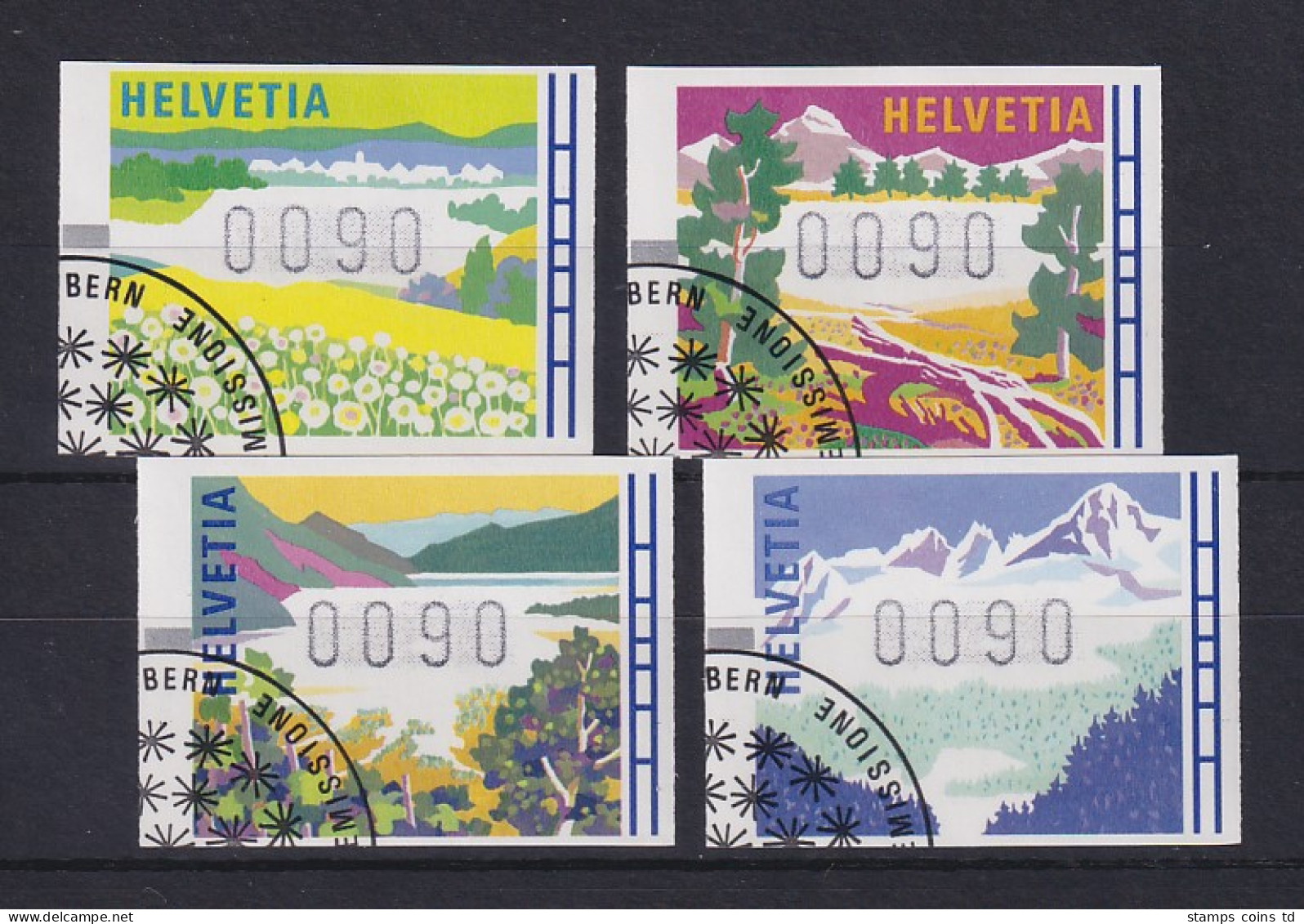 Schweiz 1996, FRAMA-ATM Landschaften Jahreszeiten, Mi-Nr. 7-10 Je Wert 0090 O - Automatenmarken