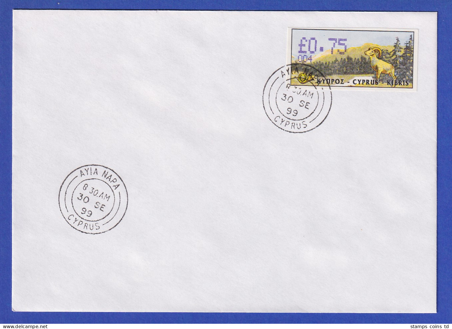 Zypern Amiel-ATM 1999 Mi-Nr. 4 Aut.-Nr.004 Wert 0,75 Auf Blanco-FDC  - Other & Unclassified