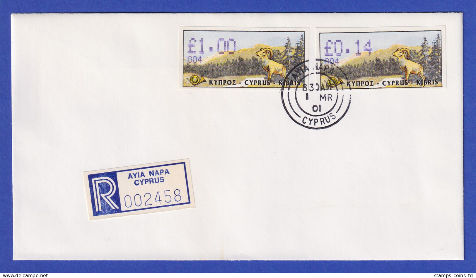 Zypern Amiel-ATM 1999 Mi-Nr. 4 Aut.-Nr.004 Werte 1,00 Und 0,14 Auf Blanco-FDC  - Other & Unclassified