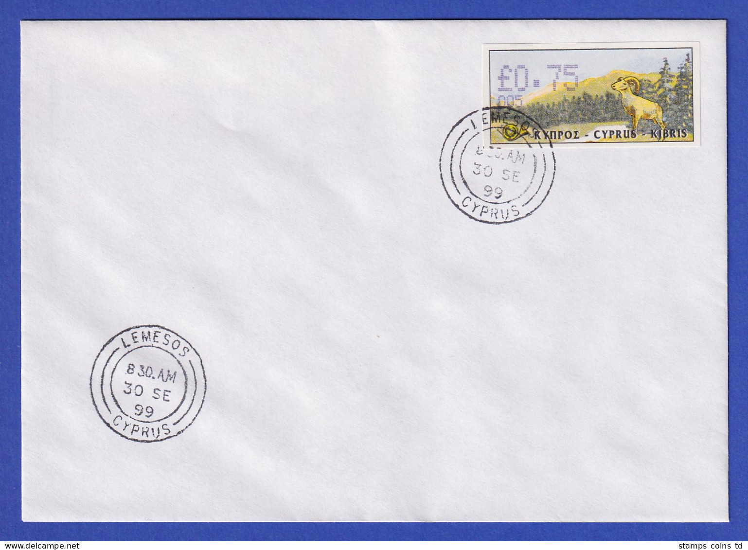 Zypern Amiel-ATM 1999 Mi-Nr. 4 Aut.-Nr.005 Wert 0,75 Auf Blanco-FDC  - Autres & Non Classés