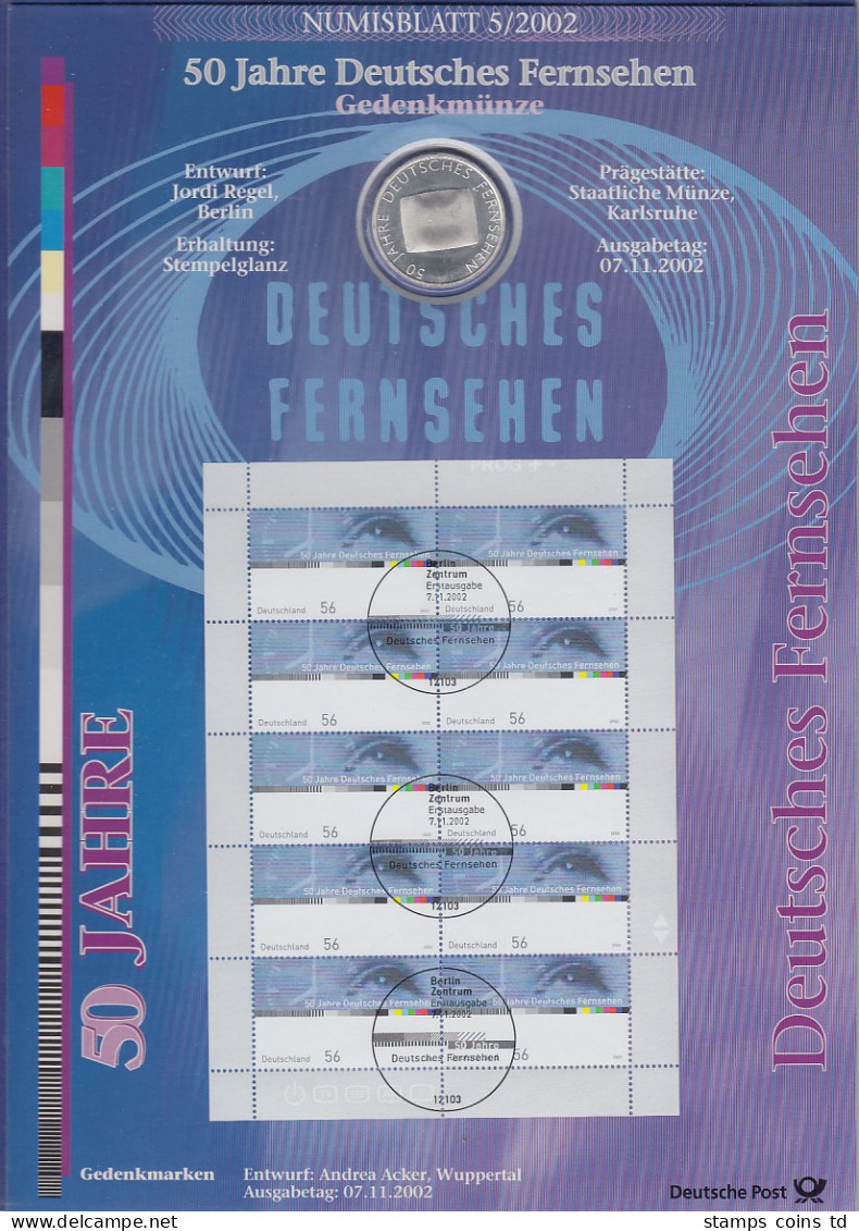 Bundesrepublik Numisblatt 5/2002 Deutsches Fernsehen Mit 10-Euro-Silbermünze - Collections
